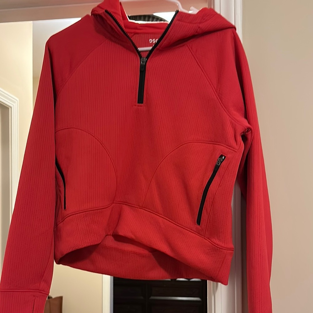 DSQUARED2 Red V-Neck Hoodie Sweater with Zip Pockets